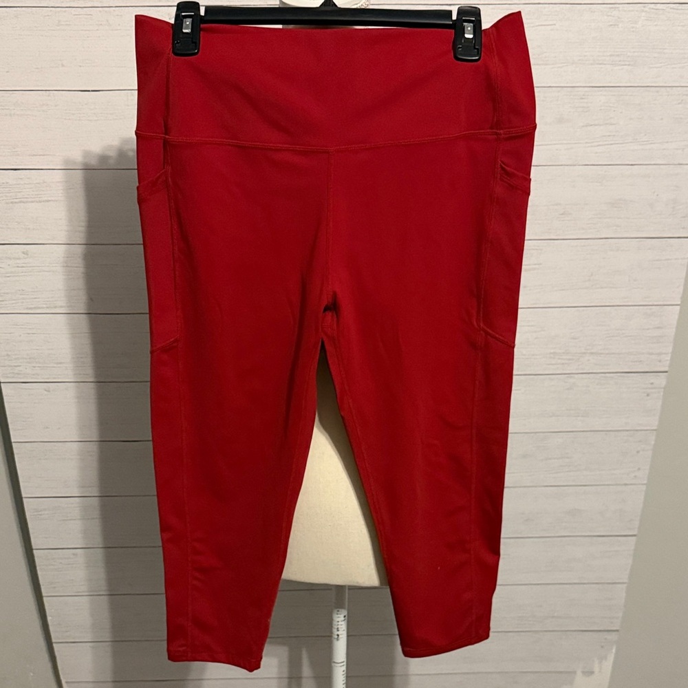 ZYIA Red Capri Leggings with Side Pockets